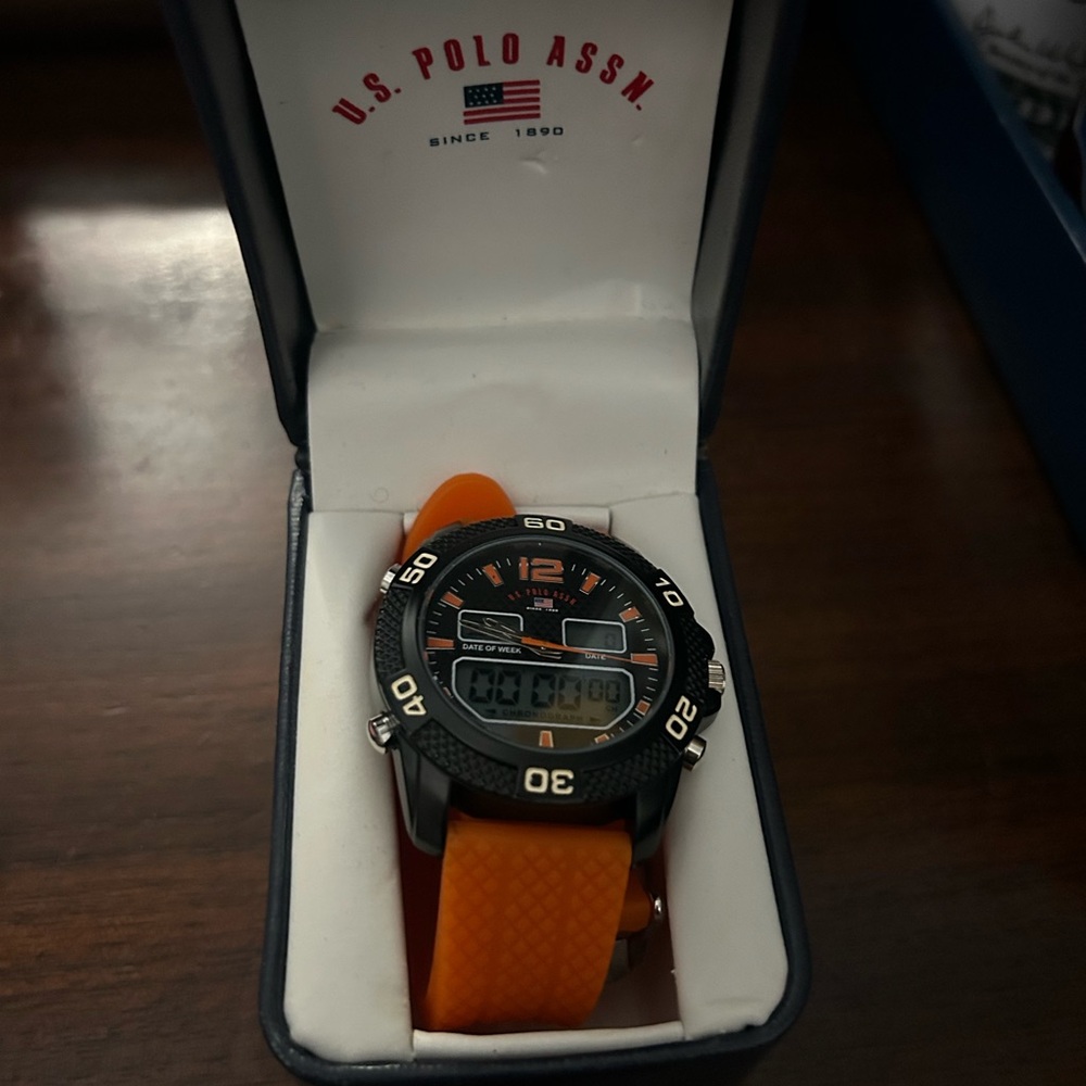 U.S. Polo Assn. Black and Orange Men's Watch